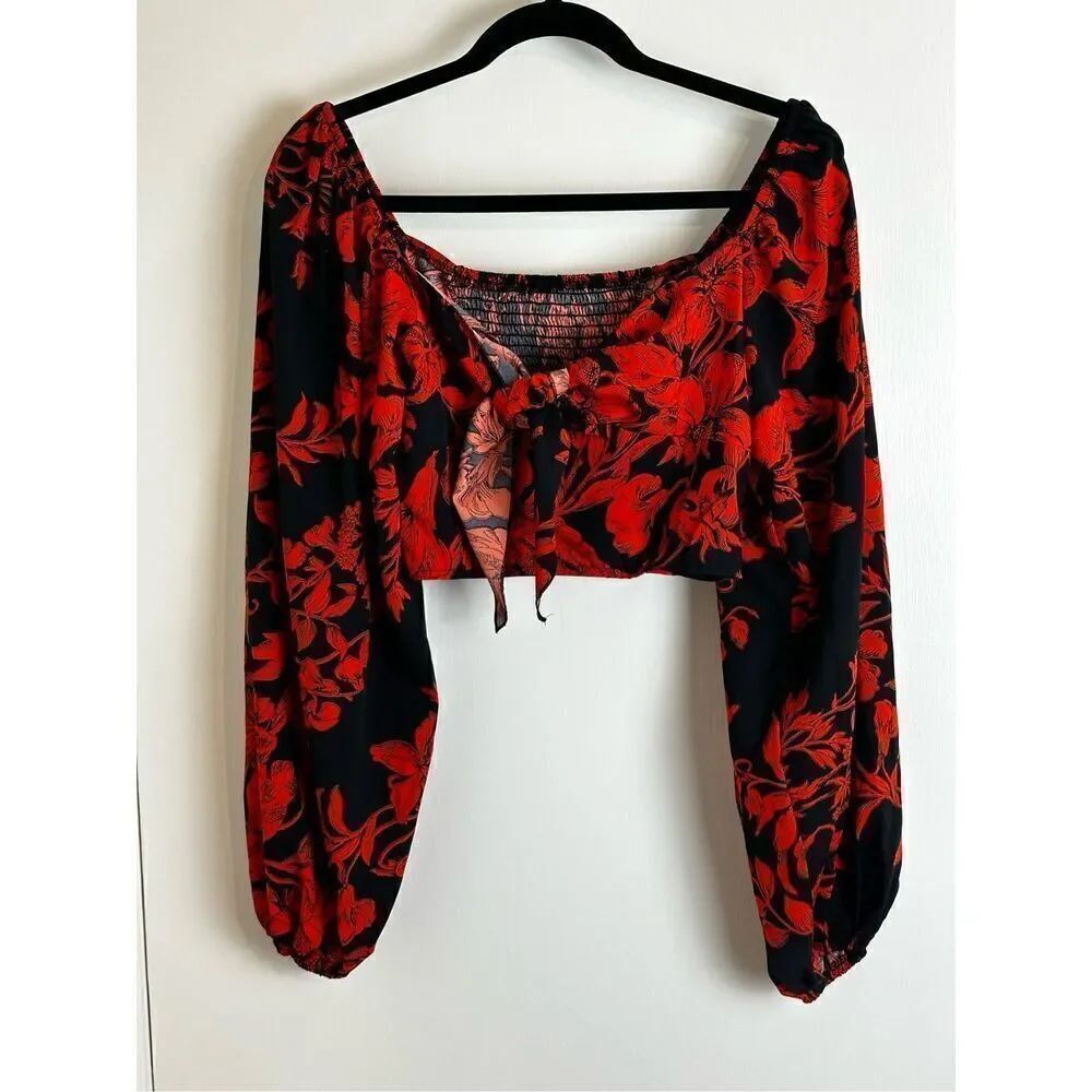 SHEIN orange/red/black tie crop top size S